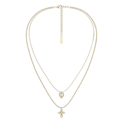 Heart cross double layer necklace from SUN HUNTER featuring elegant gold chains and unique charms
