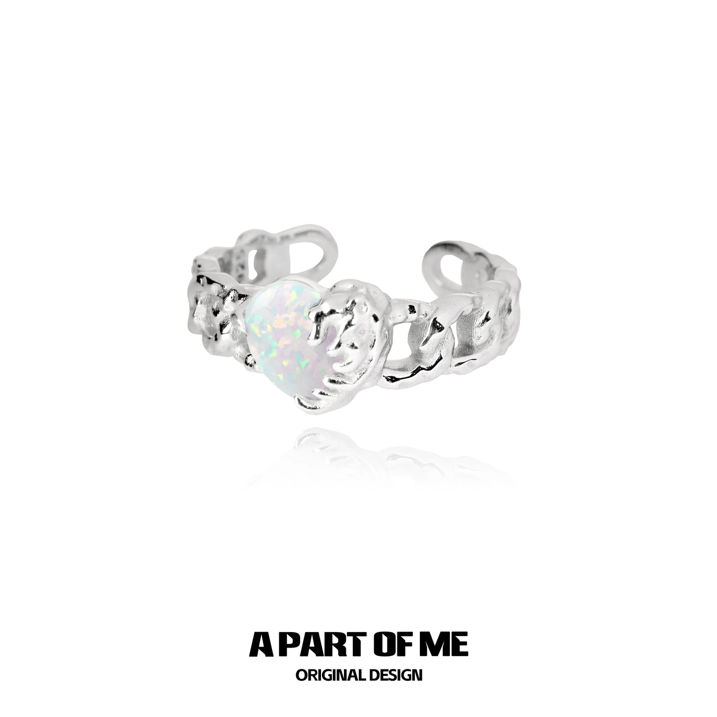 A PART OF ME heart vow ring in silver featuring an iridescent heart design