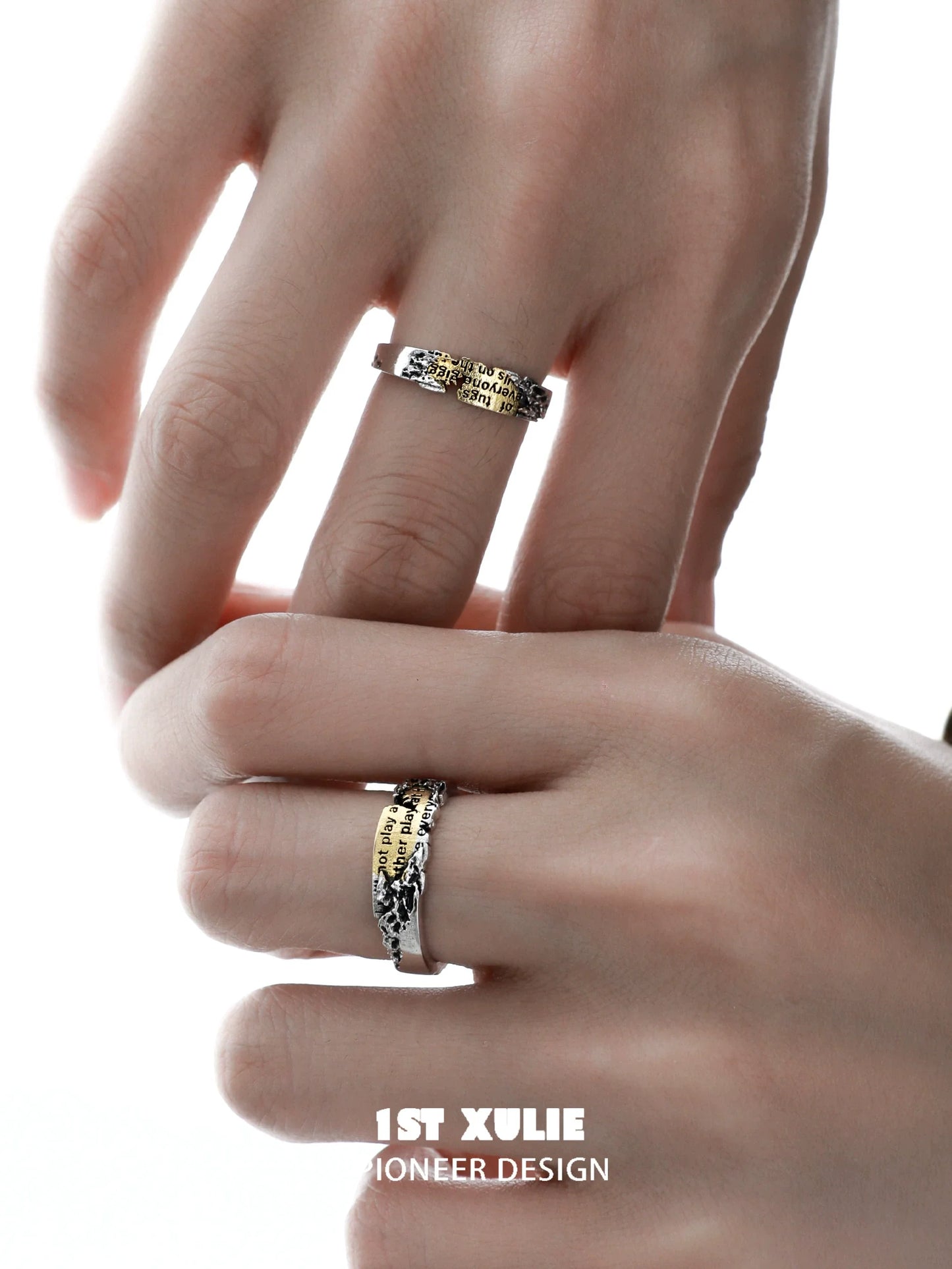1ST XULIE Immortal Love Letter Silver Ring with Elegant Script Design on Hand