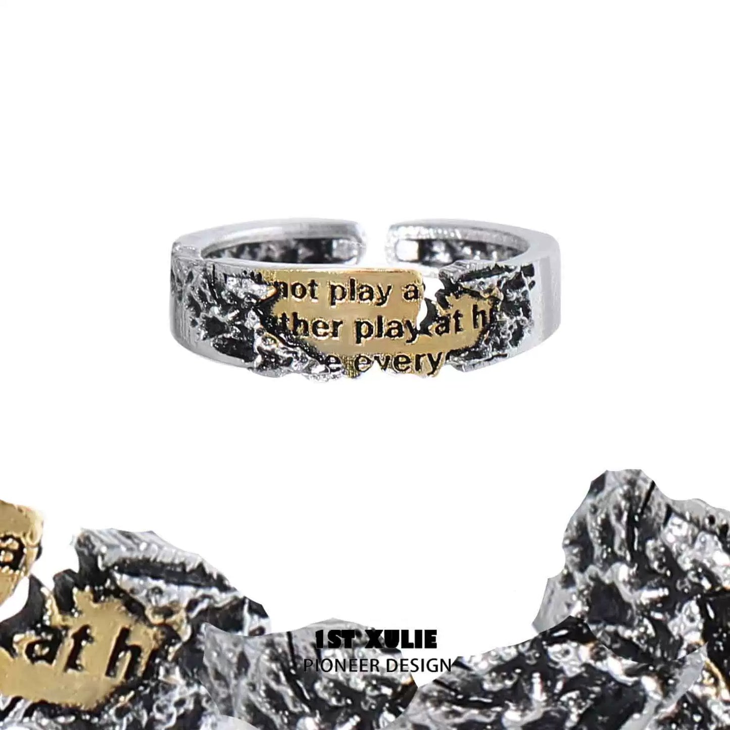 Immortal love letter silver ring with a textured design and an engraved message for a unique gift