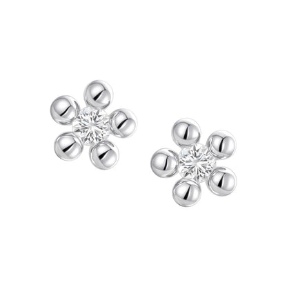 SUN HUNTER island flower silver earrings with sparkling center stones and floral design