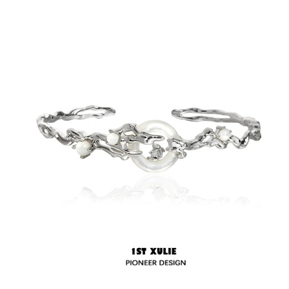 Jade rabbit white agate silver bracelet featuring a unique design with elegant detailing