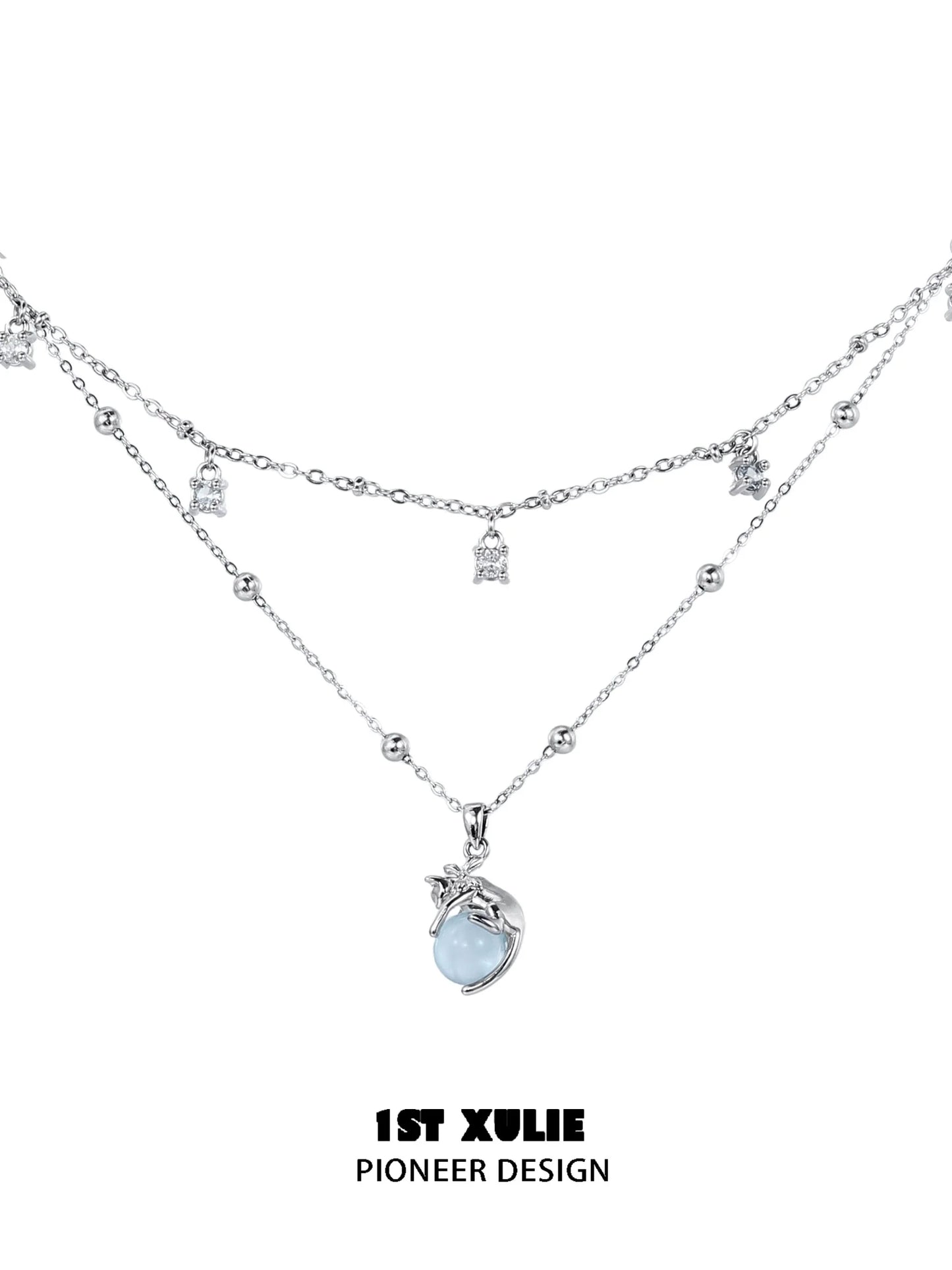 1STXULIE Kitten Necklace for Summer with delicate silver chains and charm pendant