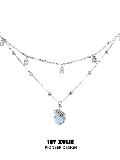 1STXULIE Kitten Necklace for Summer with delicate silver chains and charm pendant