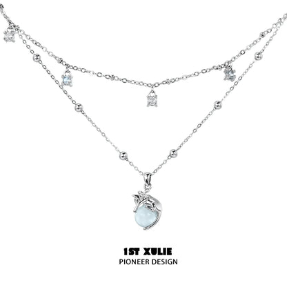 Stylish 1ST XULIE kitten necklace for summer featuring playful charms and a blue charm pendant