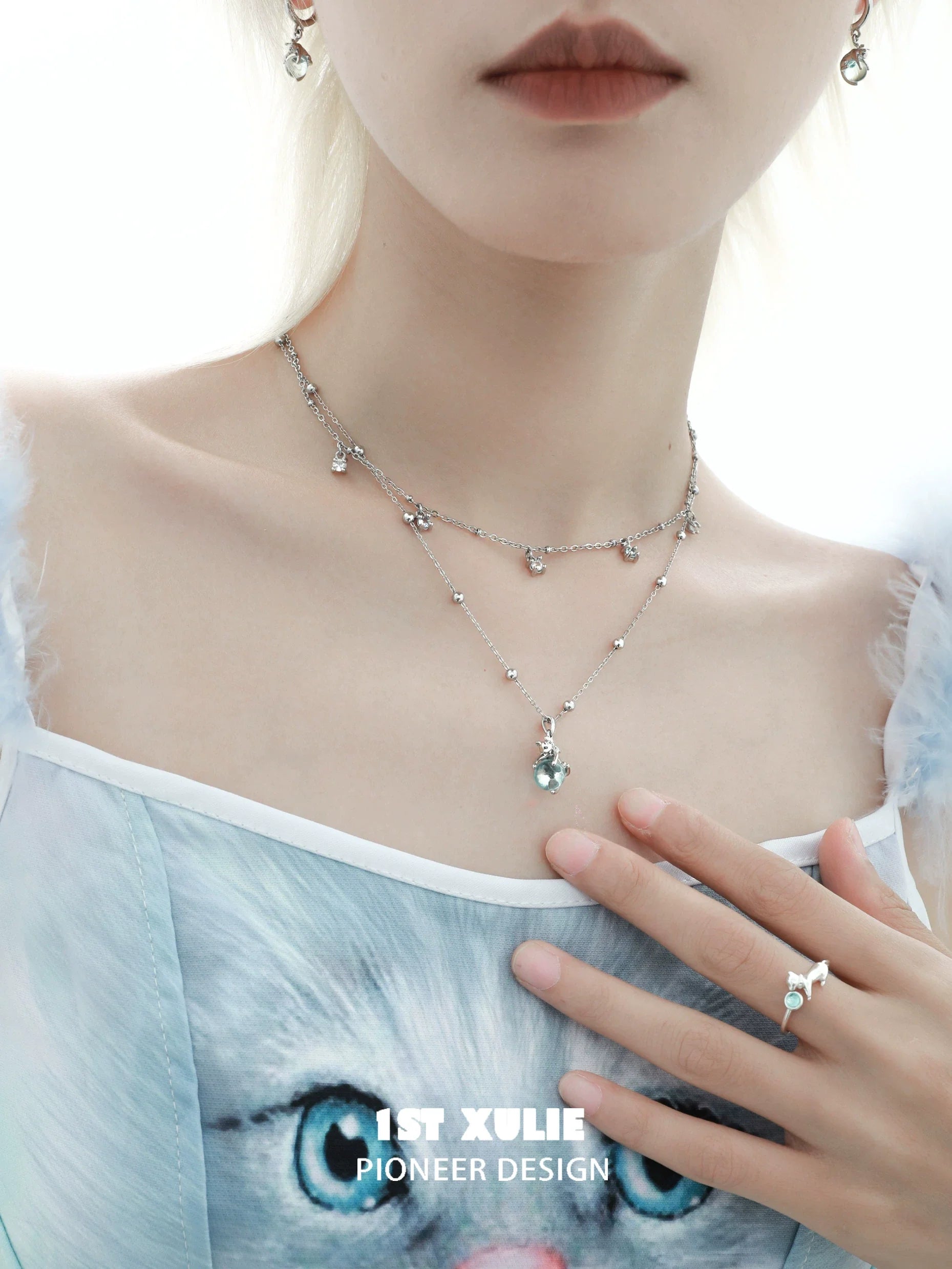 Elegant 1STXULIE kitten necklace for summer with sparkling accents for a stylish look