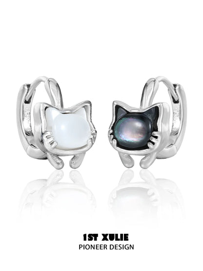 Cute kitten stud earrings featuring silver cat designs with iridescent stones for a playful look