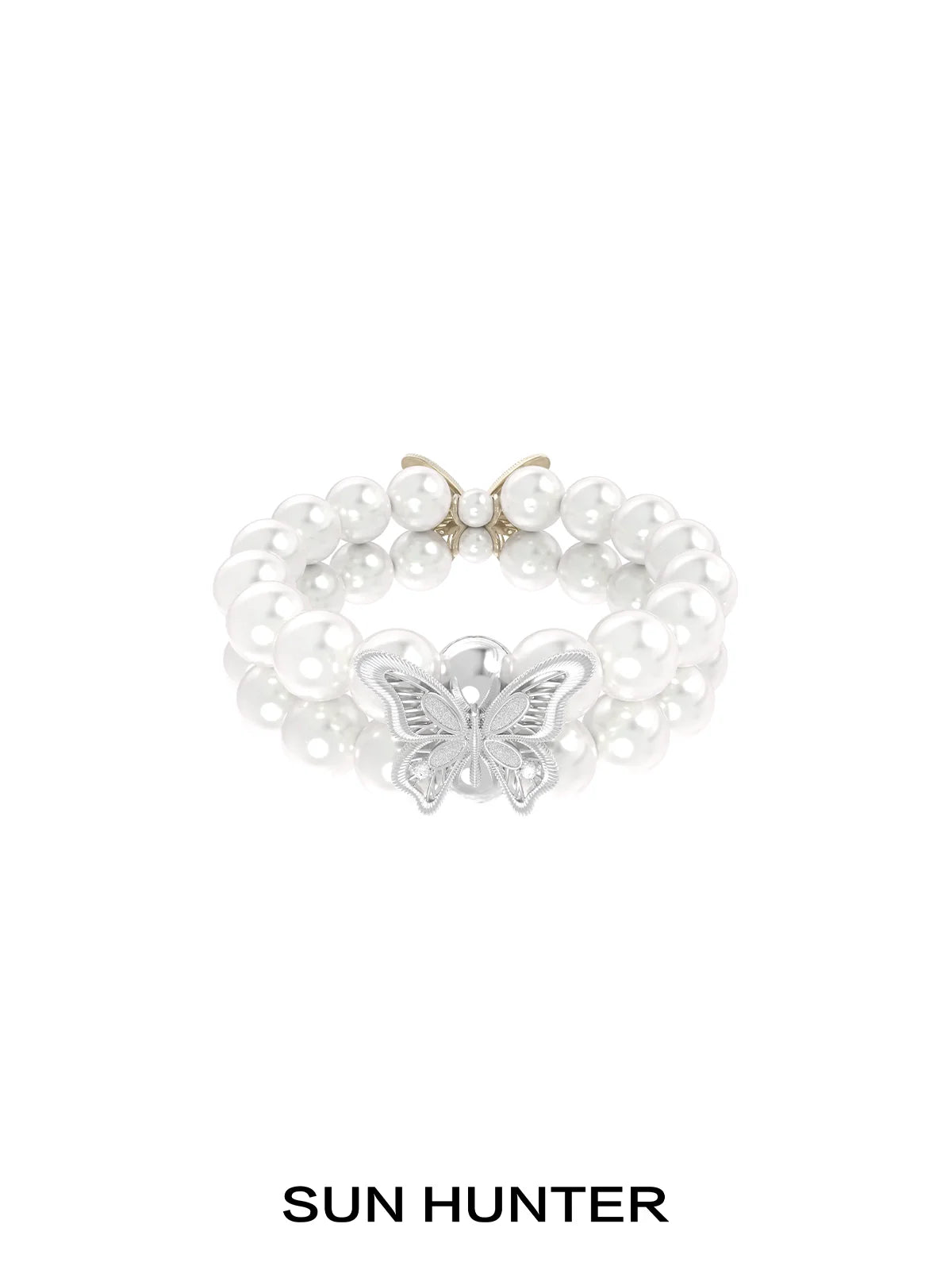 SUN HUNTER lace butterfly pearl bracelet featuring elegant pearls and a beautiful butterfly charm