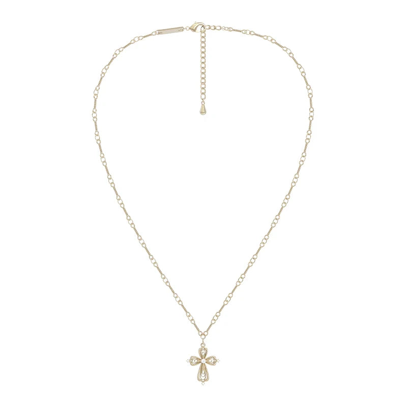 SUN HUNTER Lace Cross Necklace in Gold with Elegant Design and Adjustable Chain