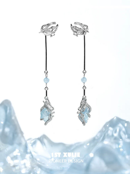 Elegant 1ST XULIE lake elf ear cuffs featuring blue gemstones and silver design for a magical touch