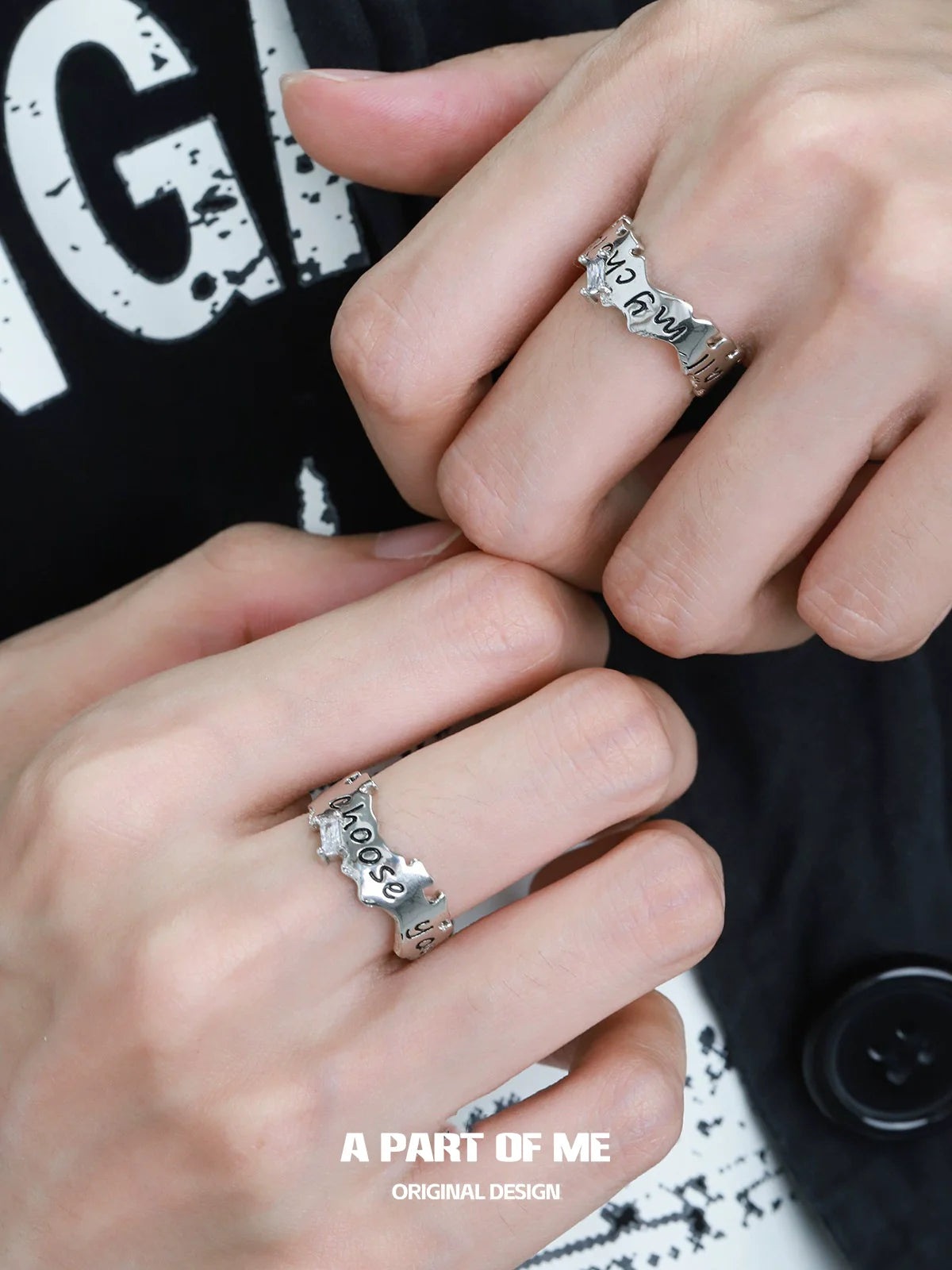 Stylish letter couple rings from A PART OF ME featuring a unique design for partners