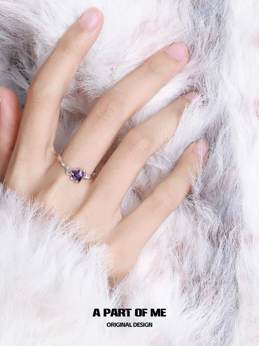 Elegant little demon goth ring with purple gemstone and silver band, perfect for gothic style enthusiasts