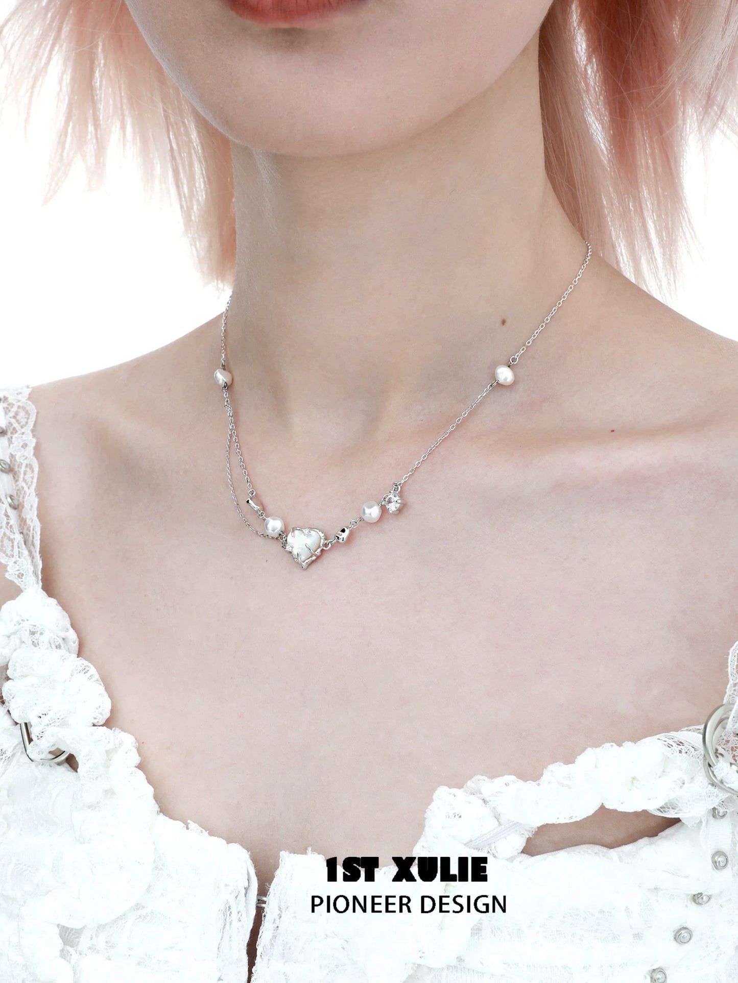 1STXULIE Love Fritillary Silver Necklace with Heart and Pearl Accents for Elegant Jewelry Lovers