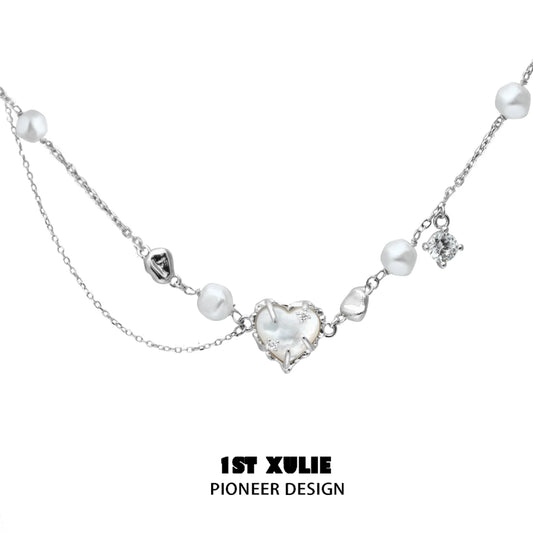 Love fritillary silver necklace featuring heart and pearl accents for a charming look