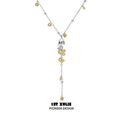 1STXULIE Lucky Cat Charm Necklace with Silver and Gold Accents for a Stylish Look