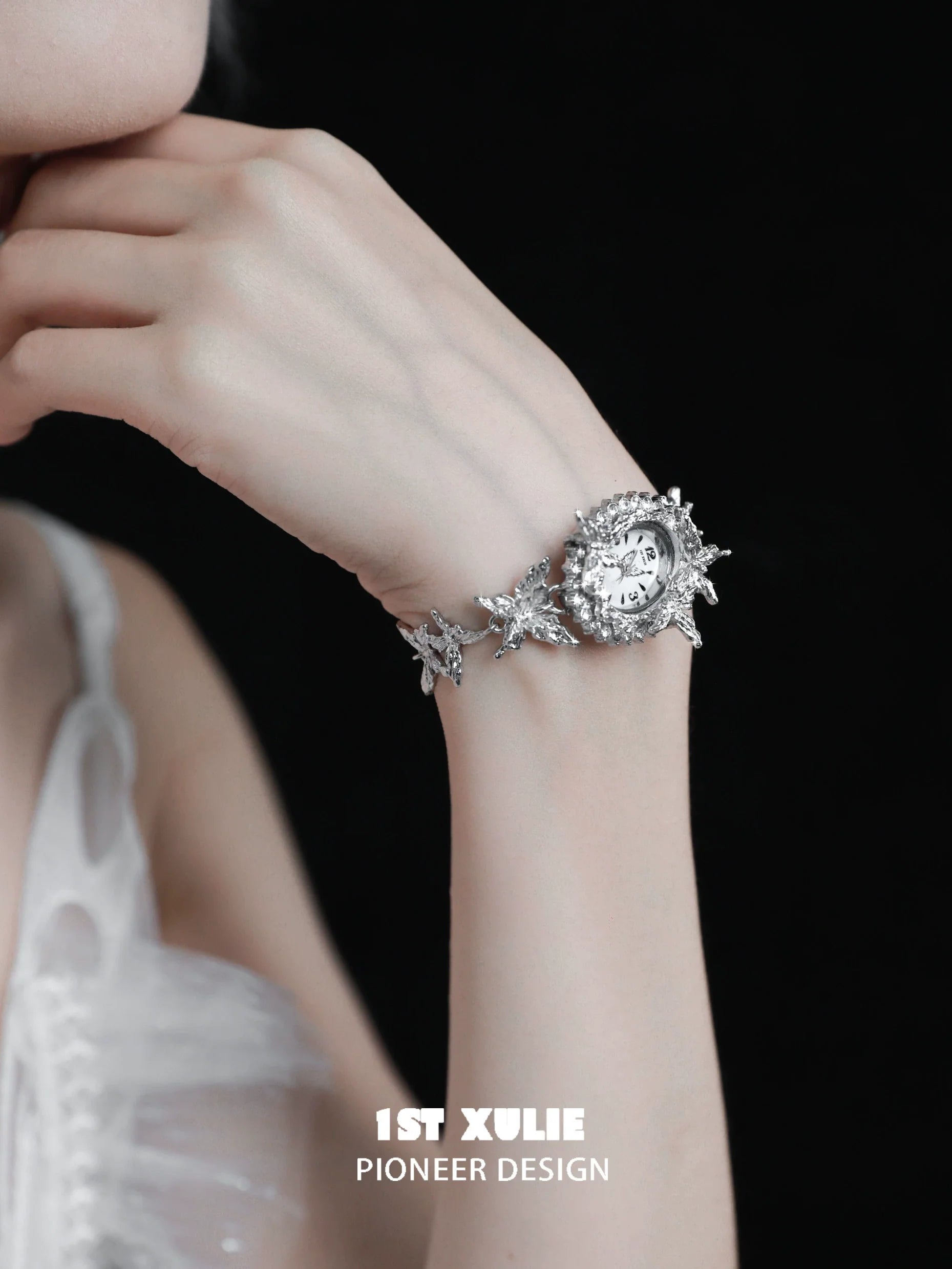 1ST XULIE Machinery Aesthetic Butterfly Bracelet Watch with Intricate Design and Silver Finish