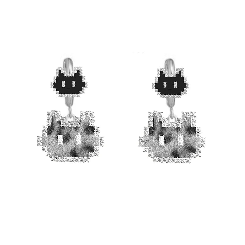 MASW jewelry mosaic pixel cat earrings from Gothhalo Jewelry with stylish pixelated design and playful charm