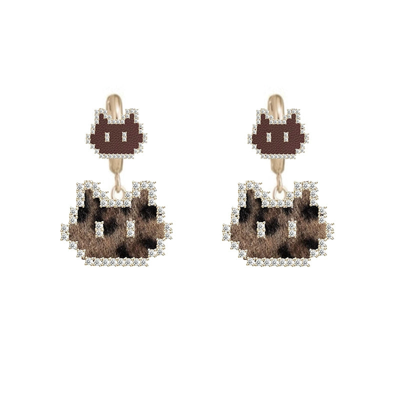 MASW jewelry mosaic pixel cat earrings from Gothhalo Jewelry with a playful and quirky design