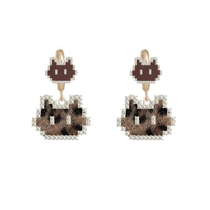 MASW jewelry mosaic pixel cat earrings from Gothhalo Jewelry with a playful and quirky design