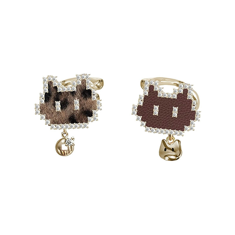 masw jewelry mosaic pixel cat earrings from Gothhalo Jewelry with sparkling details and playful design