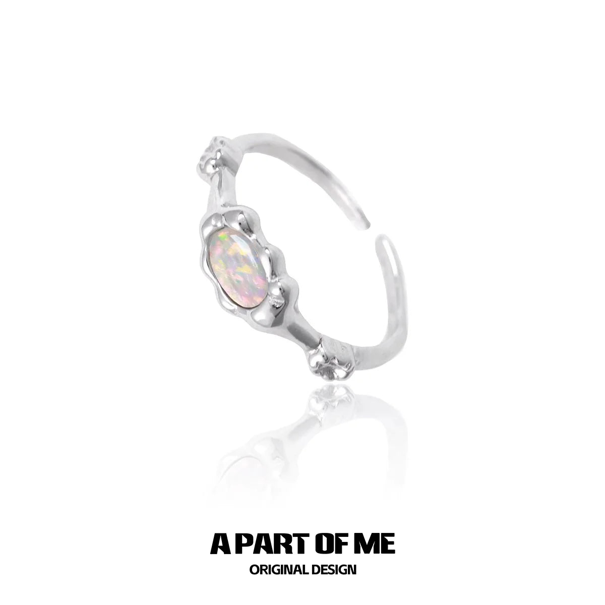 A Part of Me Mermaid Opal Ring in Silver with an Oval Opal Stone and Floral Design