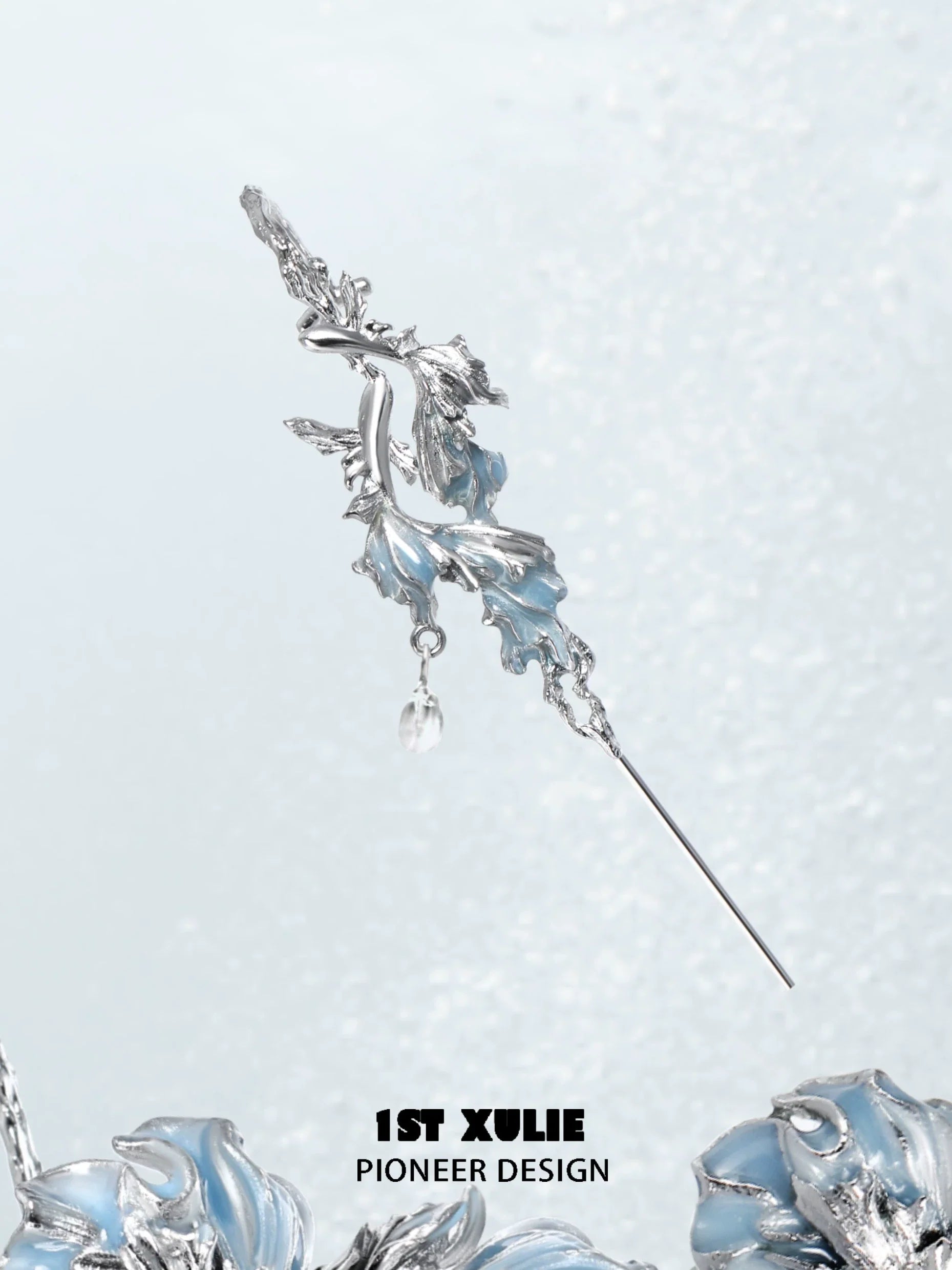 1ST XULIE mermaid tail ear piercing jewelry in silver with elegant design and blue accents