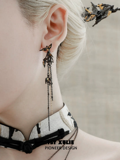 Midnight swallow gothic earrings with intricate design and dangling accents for a unique fashion statement