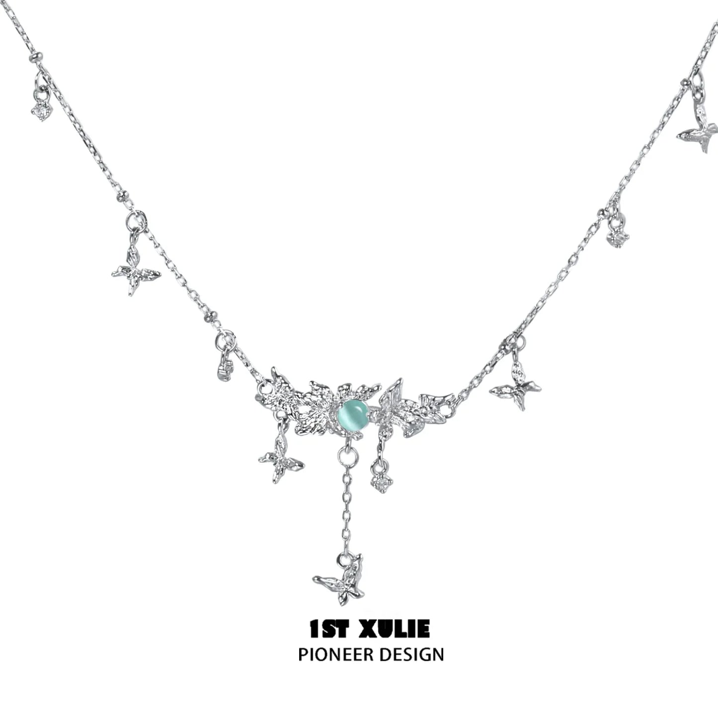 1ST XULIE Mint Butterfly Necklace with delicate silver chain and turquoise accents for a stylish look