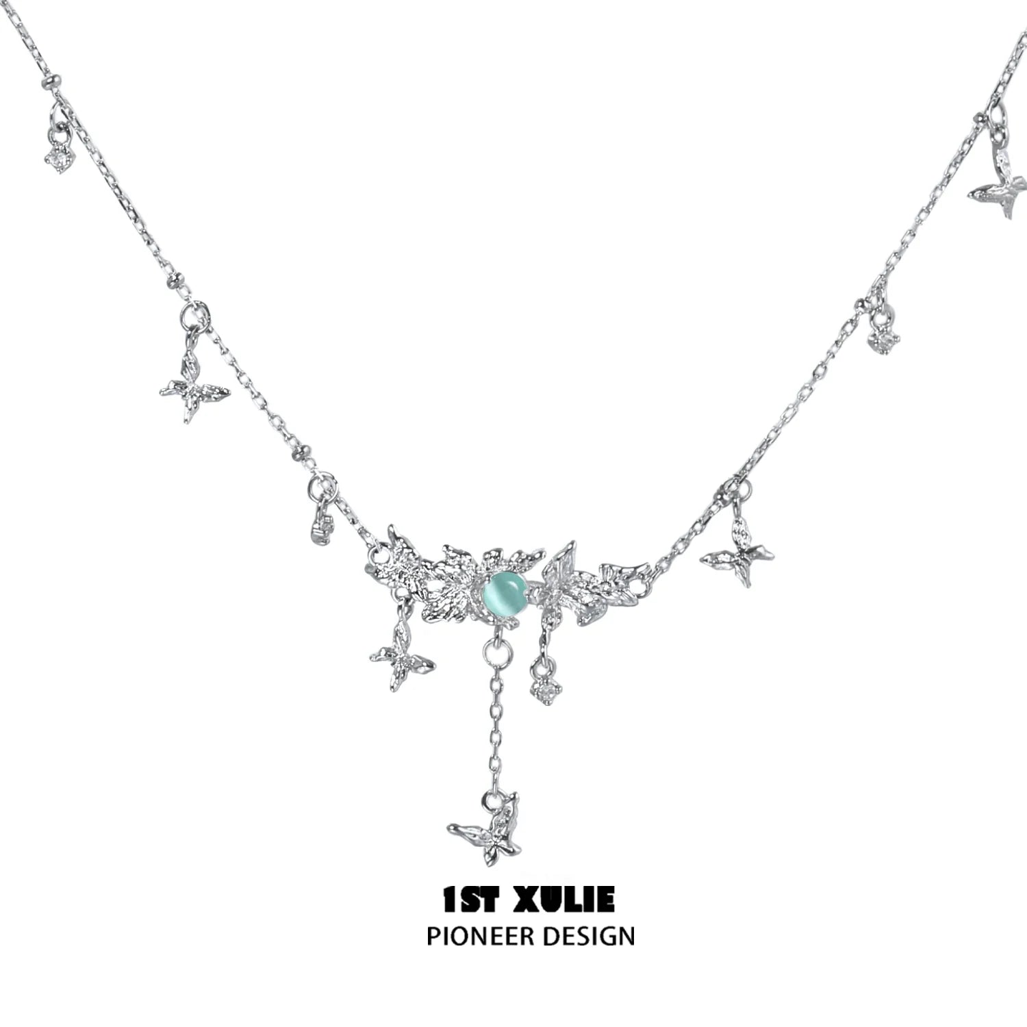 1ST XULIE Mint Butterfly Necklace with delicate silver chain and turquoise accents for a stylish look