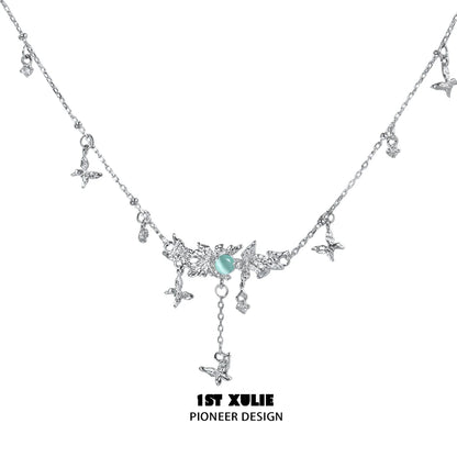 1ST XULIE Mint Butterfly Necklace with delicate silver chain and turquoise accents for a stylish look