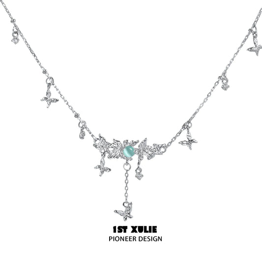 1ST XULIE Mint Butterfly Necklace with delicate silver chain and turquoise accents for a stylish look