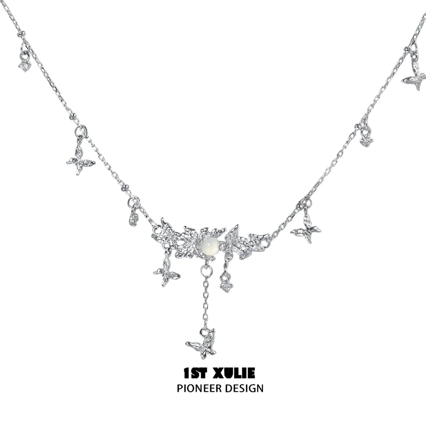 Mint butterfly necklace with delicate silver chain and elegant butterfly charms for a stylish look