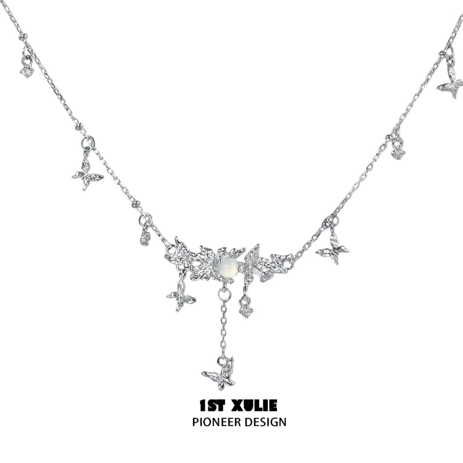 Mint butterfly necklace with delicate silver chain and elegant butterfly charms for a stylish look