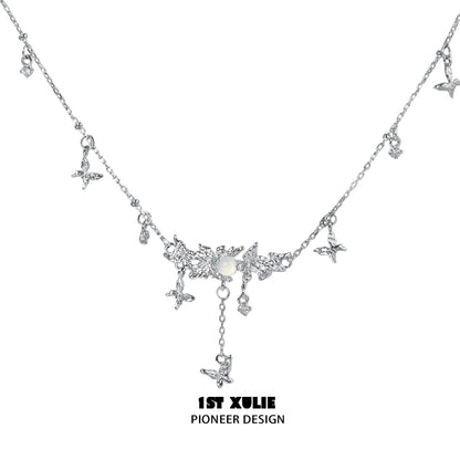 Mint butterfly necklace with delicate silver chain and elegant butterfly charms for a stylish look