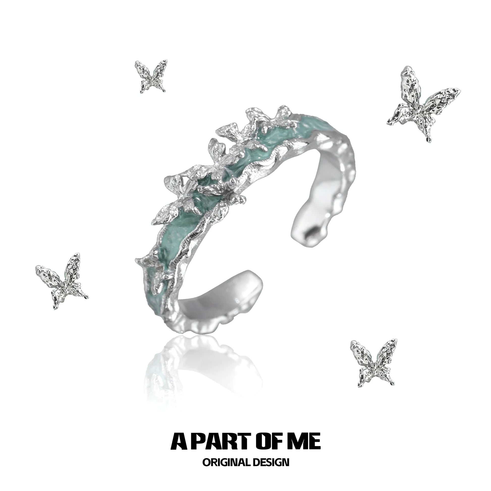 A PART OF ME Mint Butterfly Ring featuring a unique design with silver butterfly accents