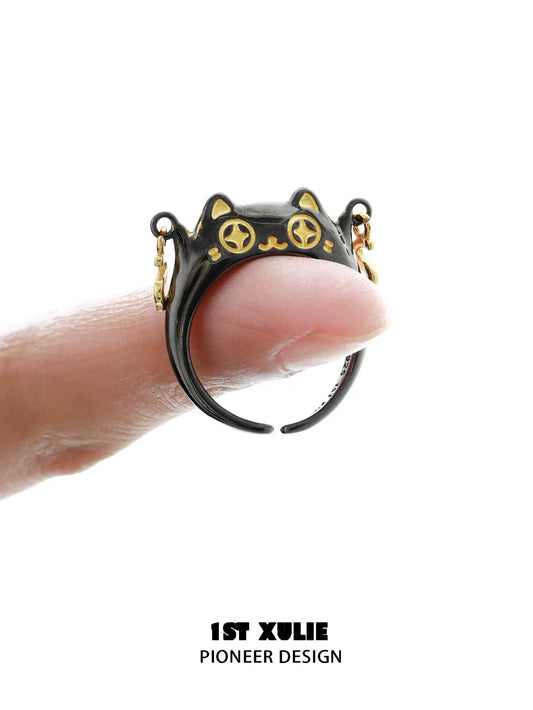 Money fan kitten silver ring with unique cat design and detailed features by 1STXULIE