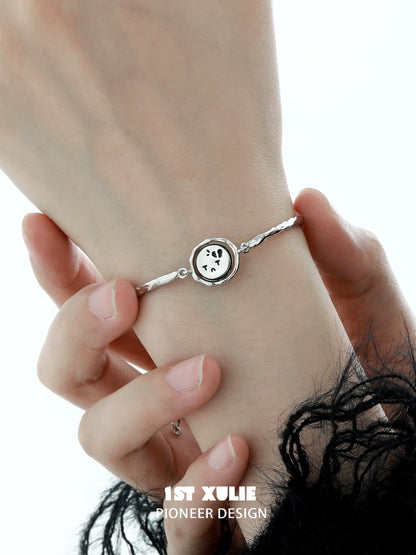 Elegant 1STXULIE mood diary bangle featuring a unique smiley face design on a delicate chain