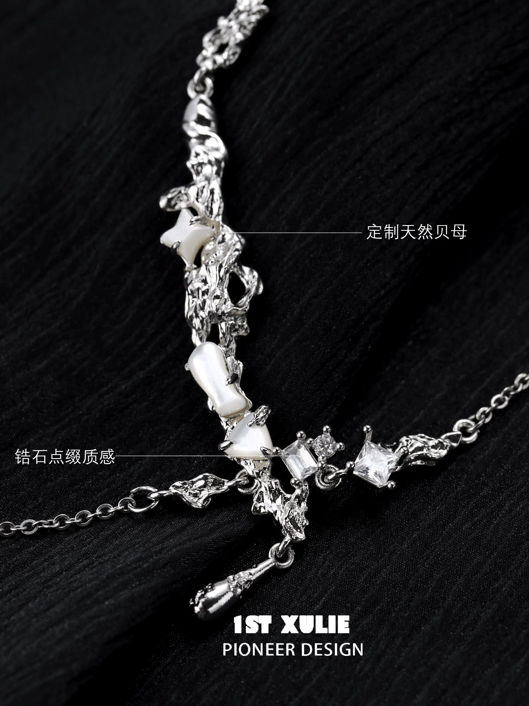 Moonlight fragment silver necklace with elegant design and natural pearl accents for a sophisticated look