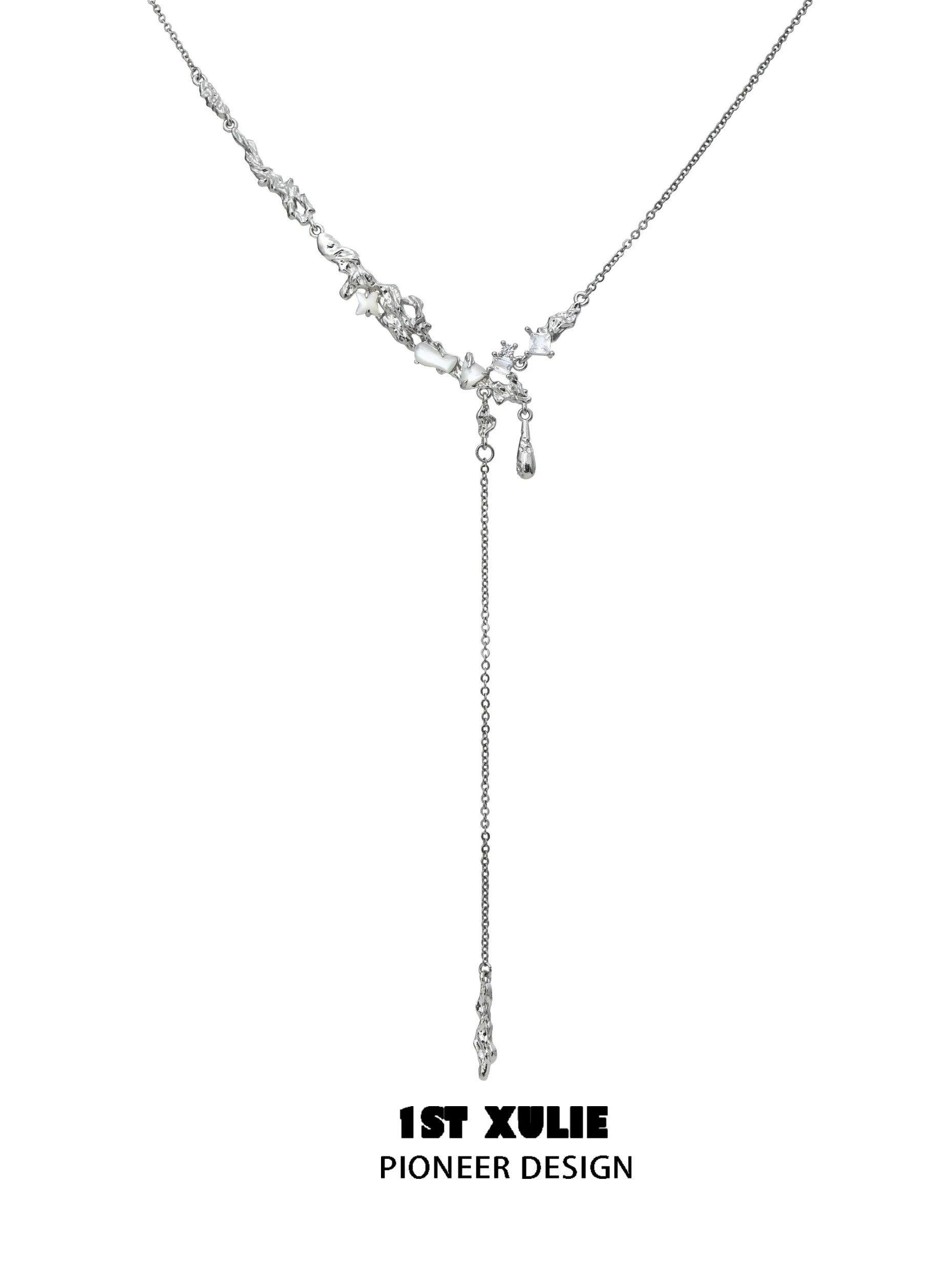 Elegant 1ST XULIE moonlight fragment silver necklace with delicate chain and shimmering accents