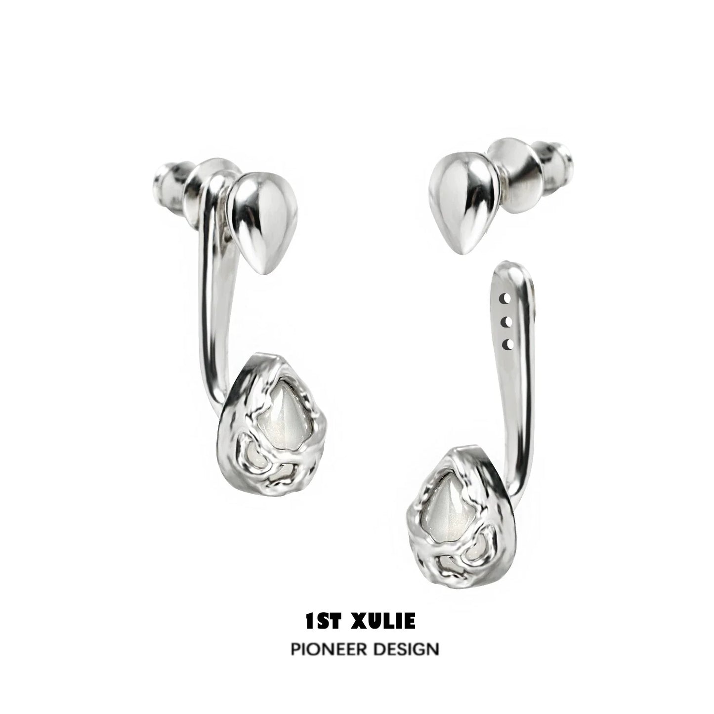 1STXULIE Silver Moonlit Agate Earrings with Unique Design and Modern Style