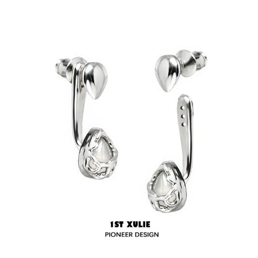 1STXULIE Silver Moonlit Agate Earrings with Unique Design and Modern Style