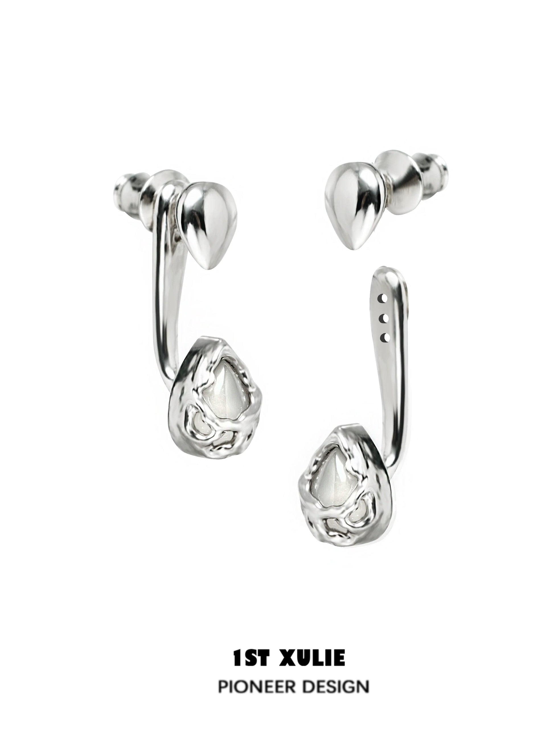 Stylish 1STXULIE moonlit agate earrings with polished silver detailing for an elegant look