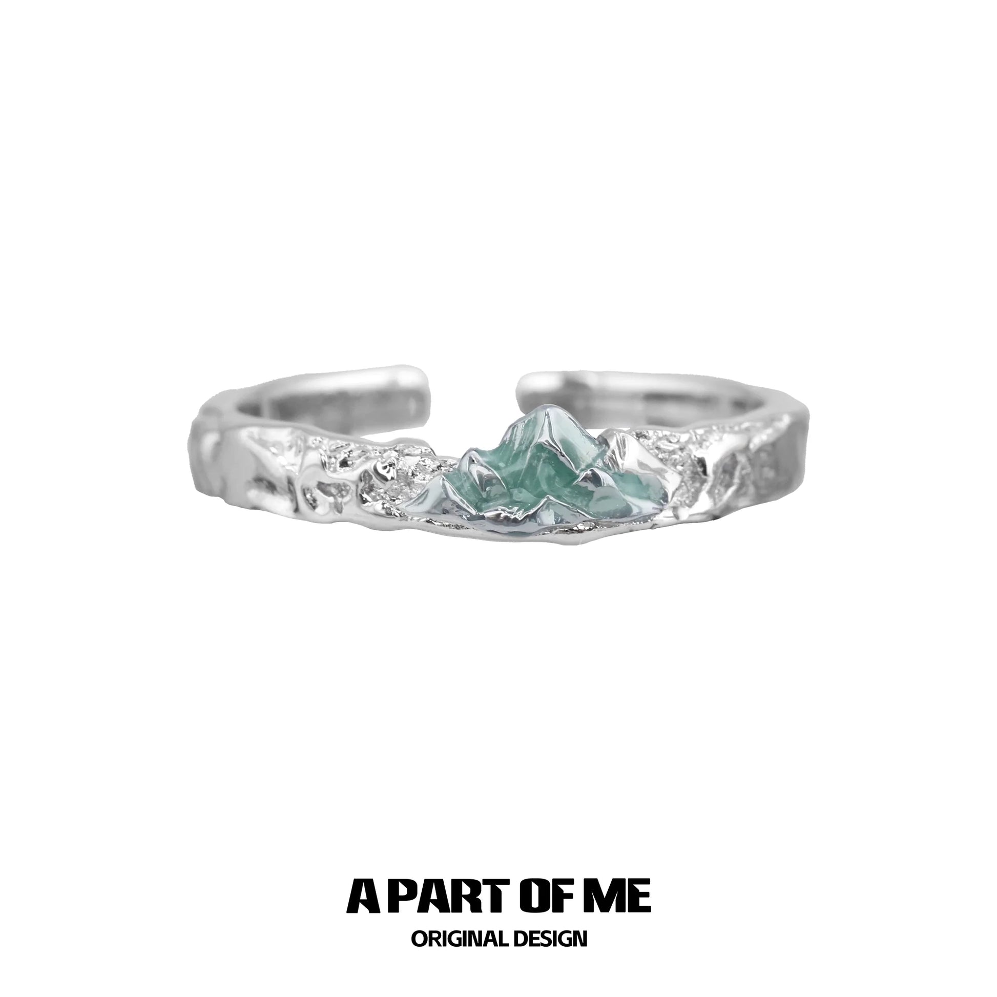 A Part of Me silver mountain and sea couple rings featuring a unique textured design