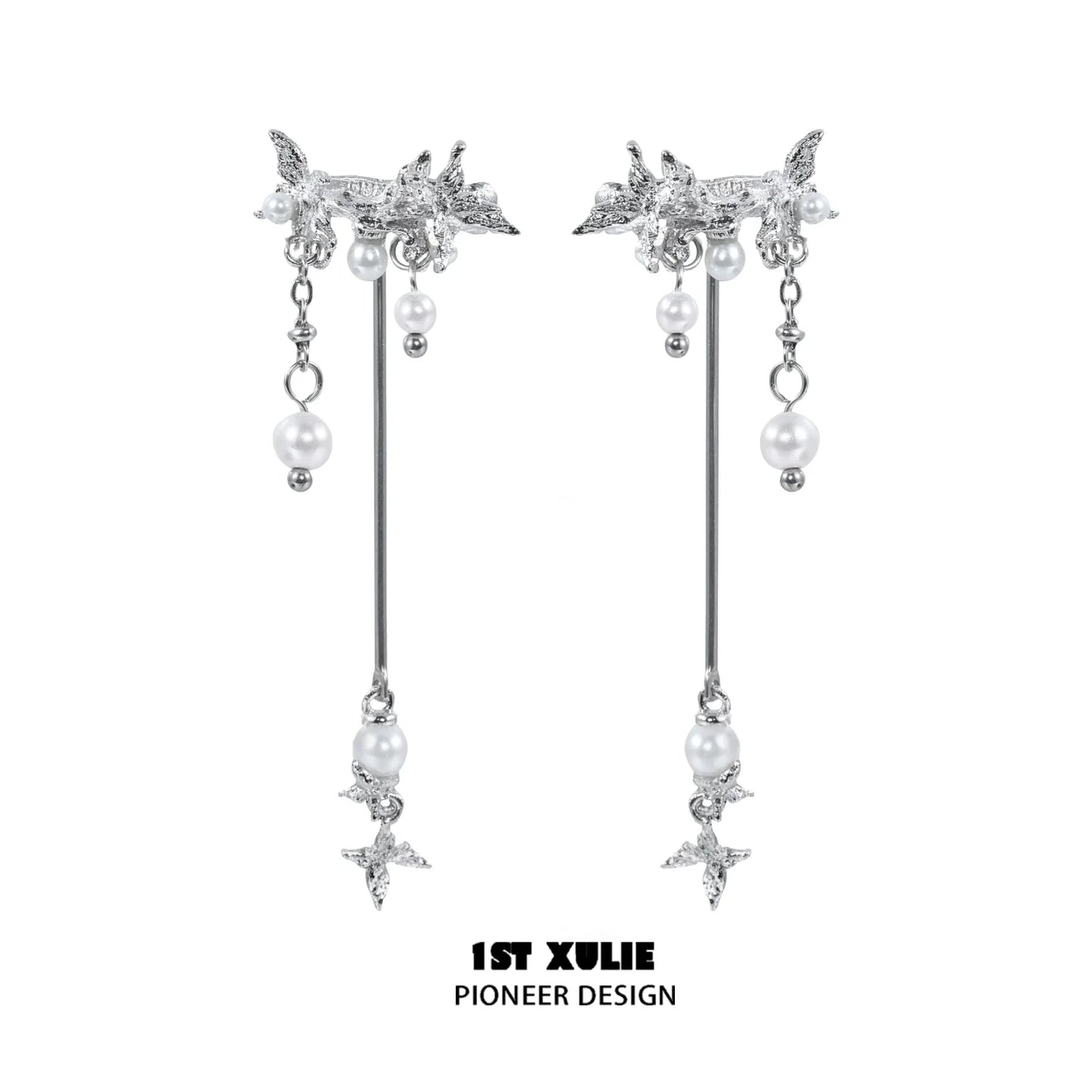 Elegant 1STXULIE mystic butterfly ear clips with hanging pearls and star charms