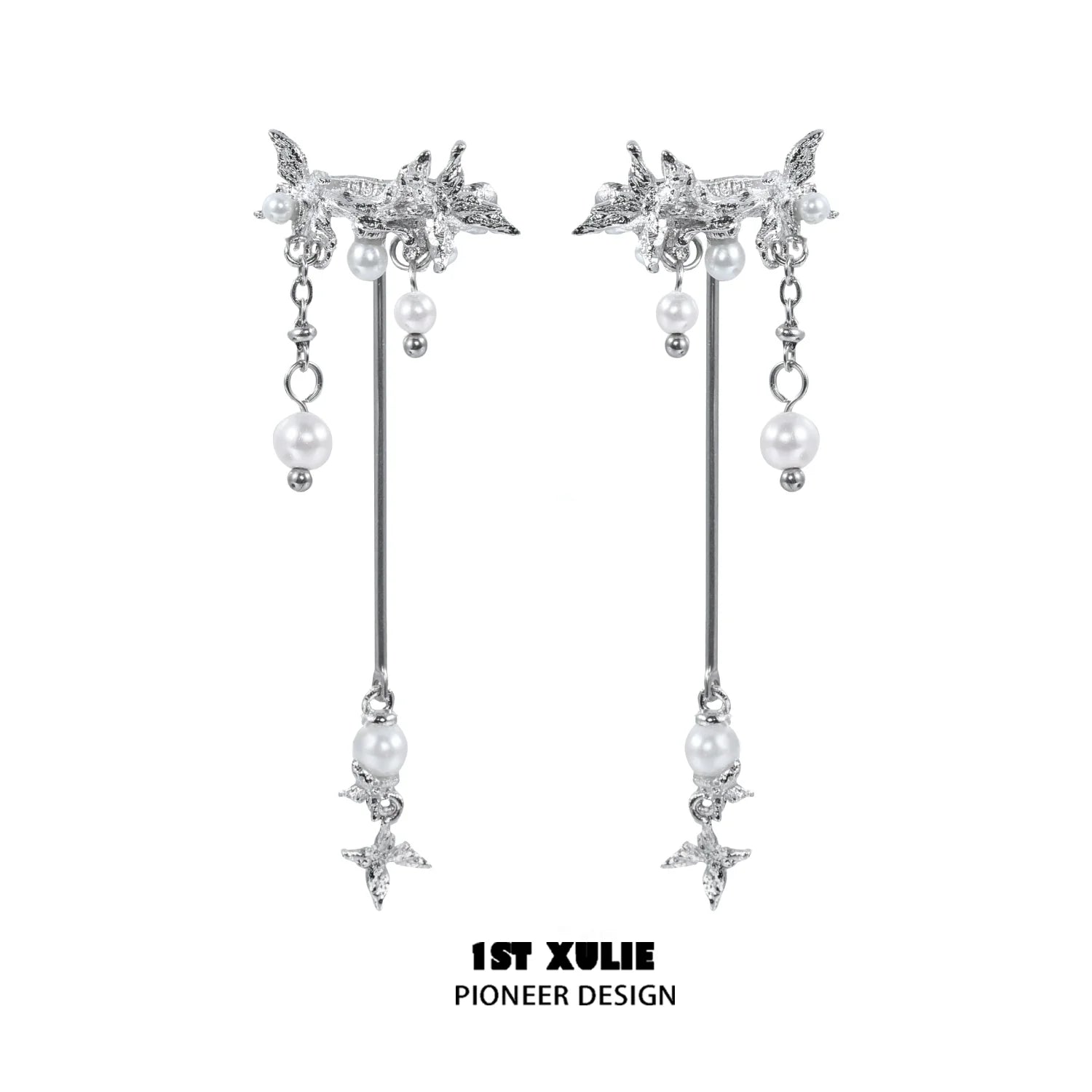 Elegant 1STXULIE mystic butterfly ear clips with hanging pearls and star charms