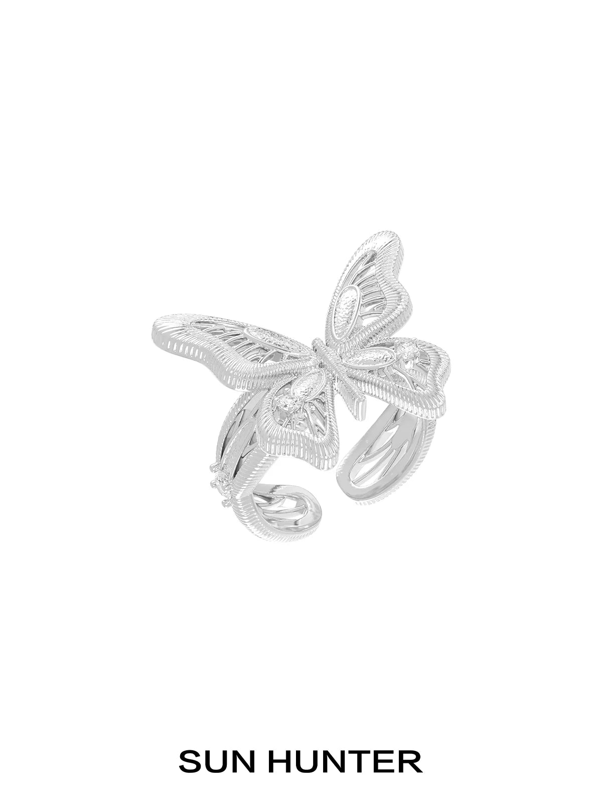 SUN HUNTER Mystic Butterfly Ring in Silver with Intricate Wings Design