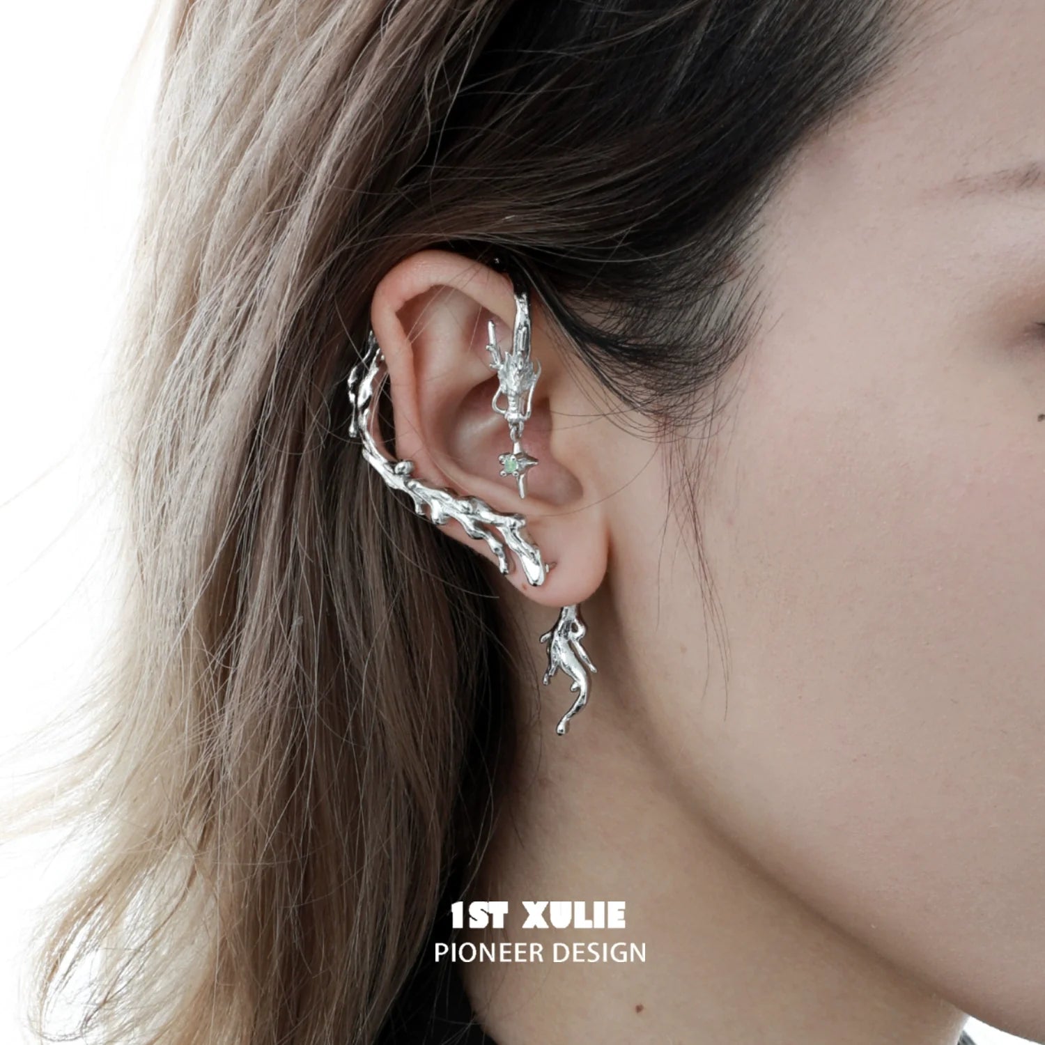 Unique 1ST XULIE Mystic Dragon Ear Studs in Silver for a Bold Fashion Statement