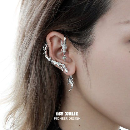 Unique 1ST XULIE Mystic Dragon Ear Studs in Silver for a Bold Fashion Statement