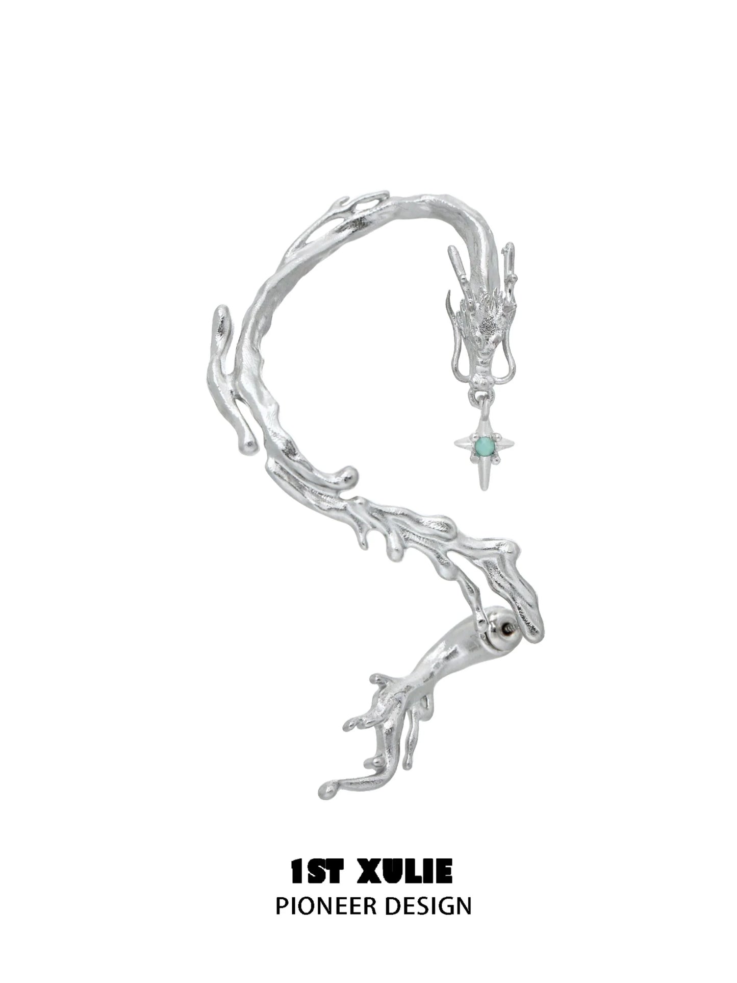 Elegant silver mystic dragon ear studs with intricate design and gemstone accent for unique style