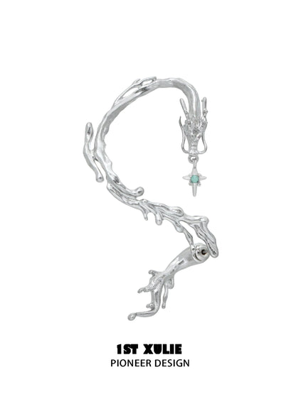 Elegant silver mystic dragon ear studs with intricate design and gemstone accent for unique style